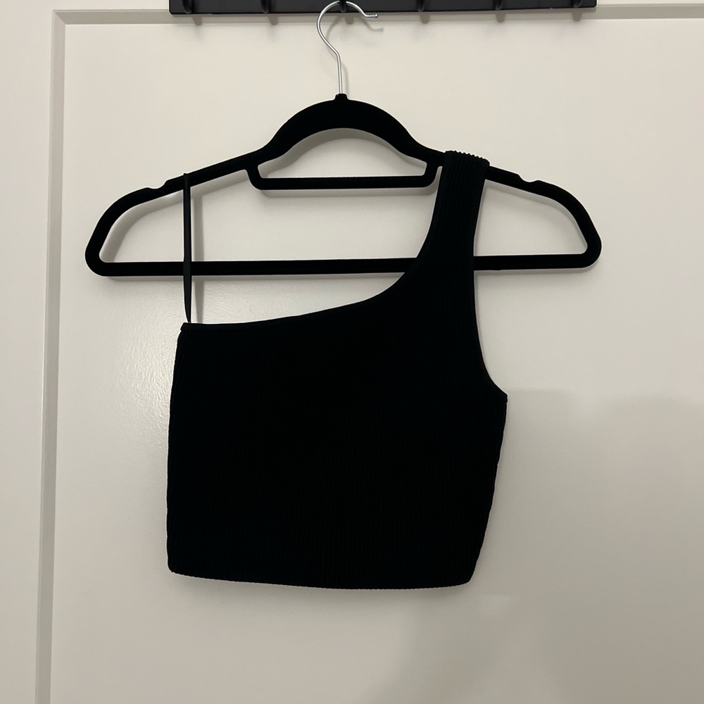 Aritzia Sculpt Knit One Shoulder Cropped Tank - Black